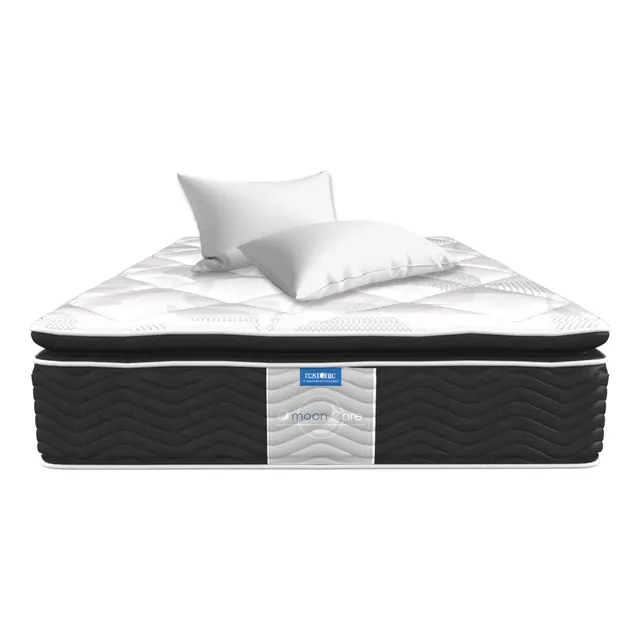 Colchón individual Restonic Moon Care confort ortopédico, tela antibacterial + 2 almohadas hipoalergénicas