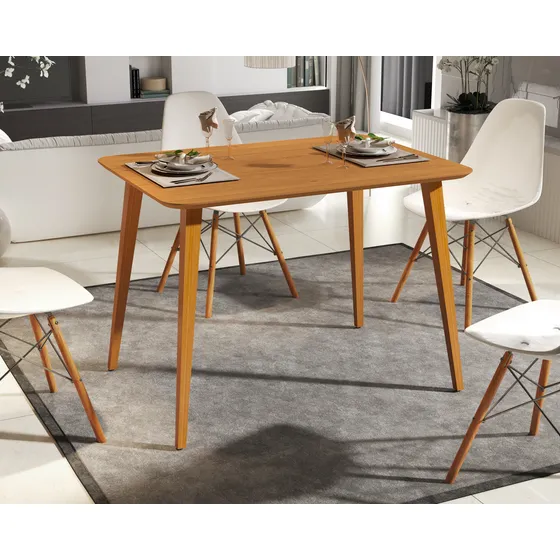 Mesa Retangular Jantar Para 4 Cadeiras 120x80 Pés Madeira