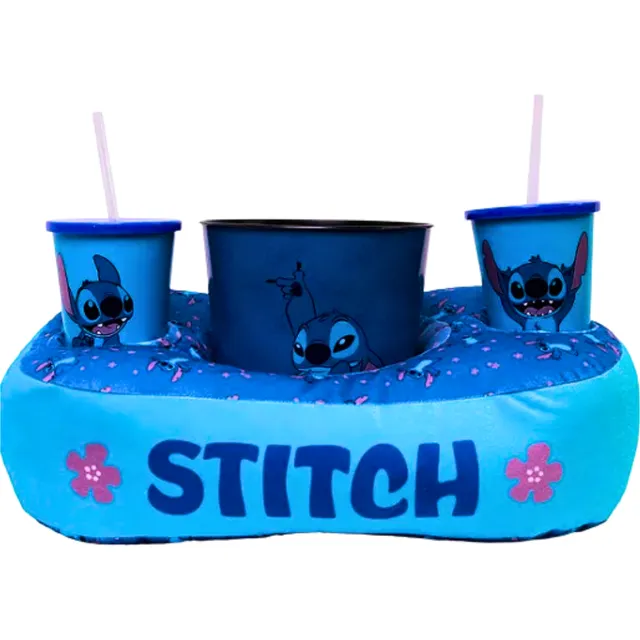 Almofada Porta Pipoca Kit Cinema Stitch Balde E Copos 550ml