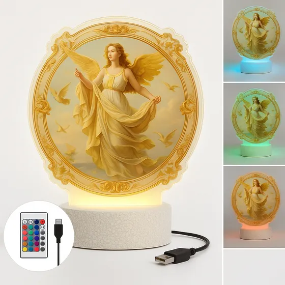 Lampara Led Religiosa Colores Angel Doble Imagen Con Control