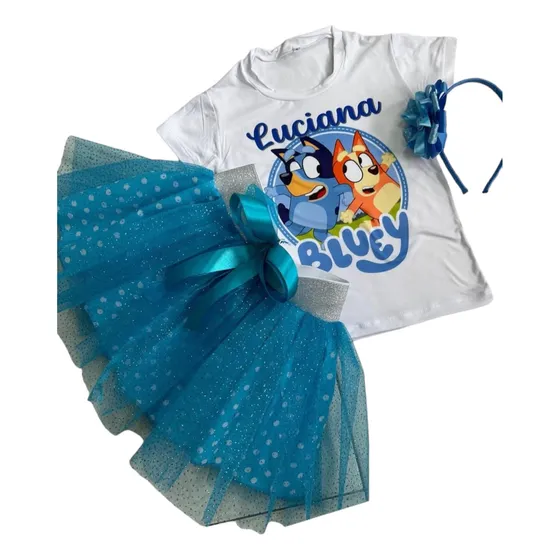 Conjunto Tutu Niña Bluey Y Bingo Personalizado Con Nombre