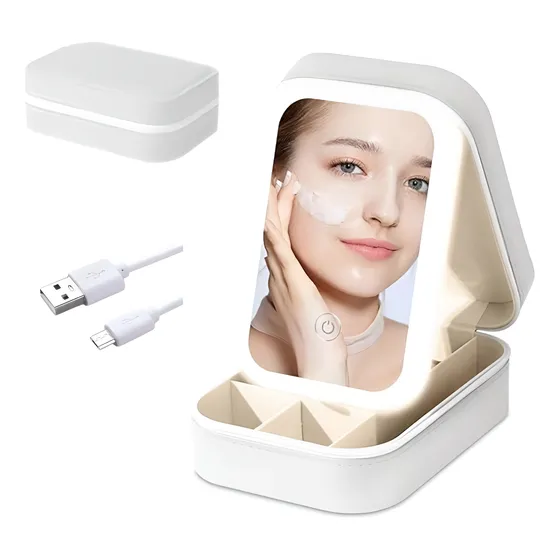 Espejo Maquillaje Portatil Iluminado Led 3 Tipo De Luz
