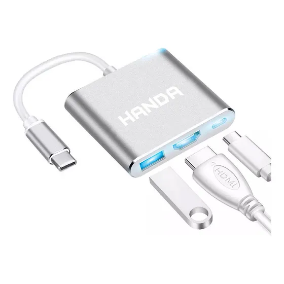 Adaptador Usb C Hdmi Macbook Pro Air Samsung Mhl Cable Hub 3.0 4k 3 En 1 Carga Rapida