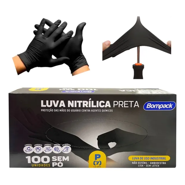 Luva Nitrilica Preta Sem Pó Tamanho G