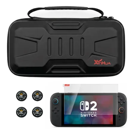 Funda Estuche Rígido Para Nintendo Switch 2 + Lámina + Grips Negro/premium