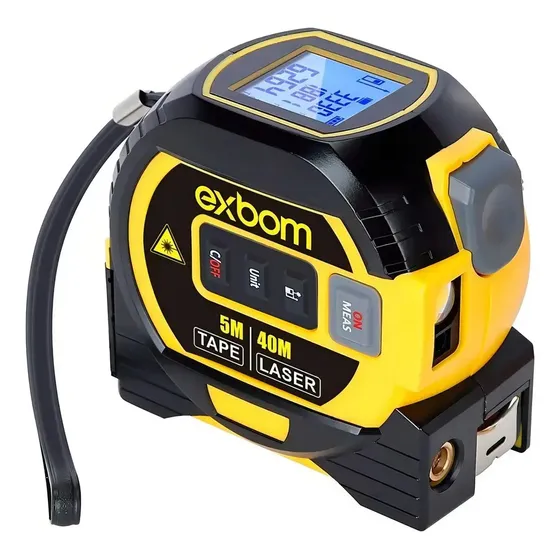 Trena A Laser Digital Multifuncional Amarela Fita Métrica E Nivel Exbom 3 Em 1 Creator Brasil