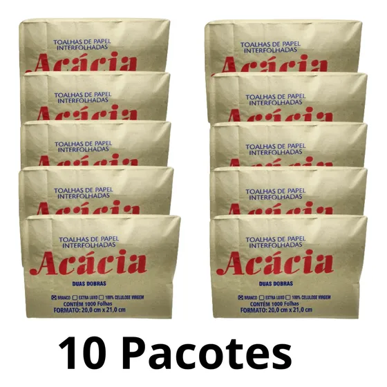 Kit Com 10 Pacotes Papel Toalha 20x21 Interfolhadas 10.000