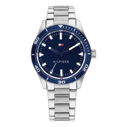 Relógio Tommy Hilfiger para homens em aço prateado 1791817, cor da moldura, azul marinho, cor de fundo, azul marinho