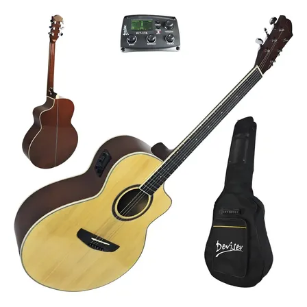 Violão Eletr Folk Deviser Cutway L-x4 Nt- Tampo Sólido + Bag Natural Destro