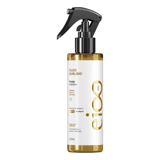 Eico Pro Óleo Sublime Fluído Nutritivo Protetor Térmico Hidratação Sem Frizz 200ml Óleos Argan Marula Acabate