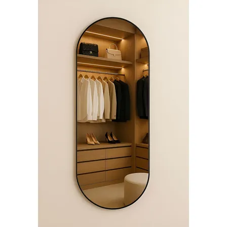 Espelho Oval 150x50 Corpo Inteiro Com Moldura Em Metal Moldura Preto