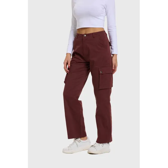 Pantalón Mujer Cargo Gabardina Café