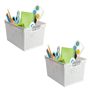 Kit 2 Canastas Organizadora Blanca Multiusos 35.5x25.5x21cm Kit 2 Canastas Organizadora Blanca Multiusos 35.5x25.5x21cm