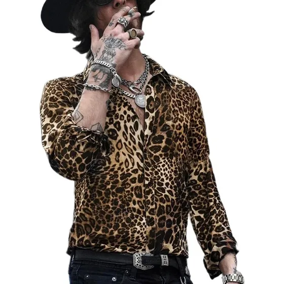 Camisa De Manga Larga Con Estampado De Leopardo For Hombre