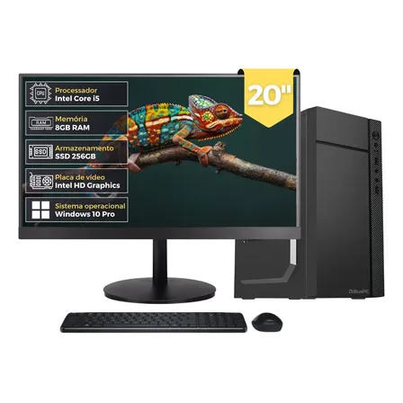 Computador Completo Flash, Intel Core i5 3470, RAM 8GB, SSD 256GB, Bivolt, Preto, Monitor 20" LED HDMI, Windows 10 Pro - BluePC DOE-0140FL