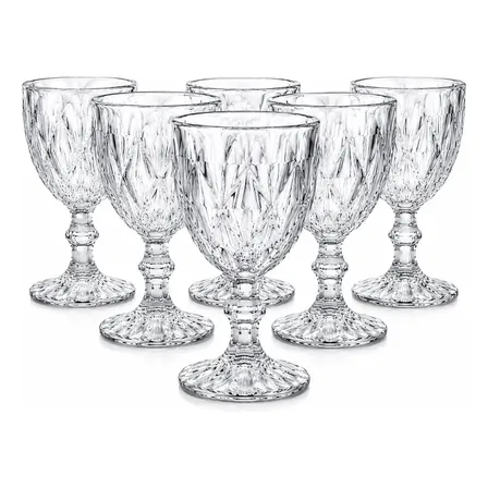 Jogo 6 Taças De Vidro Diamond 340ml Transparente Taça Luxo Transparente