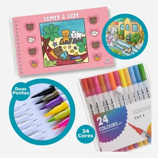 Kit Livro Colorir Comfy & Cozy 96 Påginas Capa Dura + 24 Canetinhas Dupla Ponta Criatividade Relaxamento Anti Stress Presente Crianças Adultos Educativo Escolar Artes Volta Aulas Férias Kit Livro Colorir Comfy & Cozy 96 Påginas Capa Dura + 24 Canetinhas Dupla Ponta Criatividade Relaxamento Anti Stress Presente Crianças Adultos Educativo Escolar Artes Volta Aulas Férias