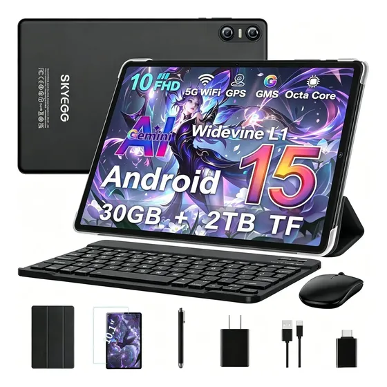 Tablet Android 15 10.1 Pulgadas 30GB Ram + 64GB ROM TF 2TB, Gemini Ai,Octa-core 2.0 Ghz, 6000mAh Widevine L1 8+5mp, Bt 5.0, 5g Wifi6, Gms, Con