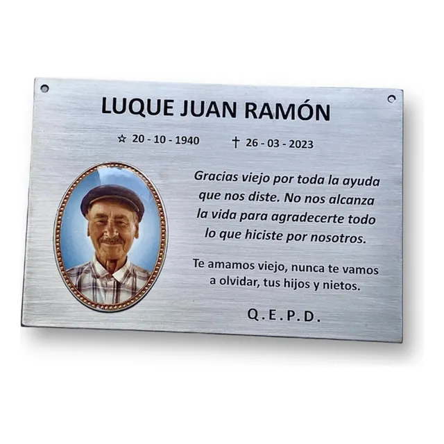 Placa Cementerio Recordatoria Nicho (20x30) Foto Acero Inox 