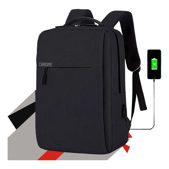 Mochila Executiva Notebook Até 15.6 Saída Usb Modelo Premium Chrome Technology Mochila Grande Cor Preto