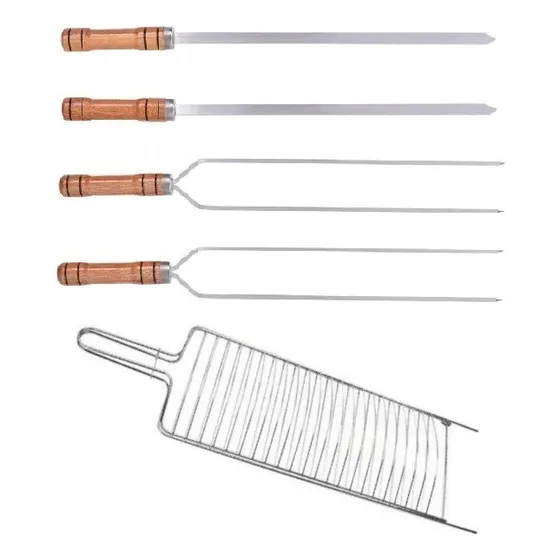 Kit Grelha Inox 2 Espetos Duplo 2 Simples Alumínio Churrasco