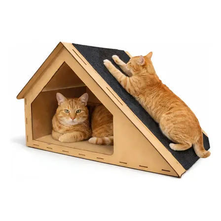 Arranhador Tóca Gato Rampa Anti Estresse Brinquedo Casinha Madeira Mdf