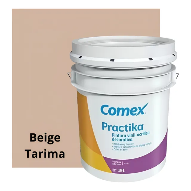 Pintura Vinil Acrilica Comex 19l Interior Exterior Practika Acabado Mate Color Beige Tarima