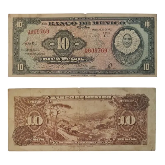 Billetes Mundiales : Mexico 10 Pesos  1953