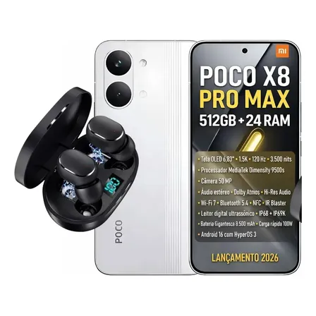 Poco X8 Pro Max 5g 512gb 12+12gb Ram 8500mah Global + Fone Branco