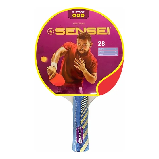 Paleta Ping Pong Tenis Mesa Sensei 3 Estrellas Pingpong Color Rojo Tipo de mango ST (Recto)