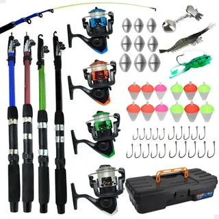 Pescamping Kit Pesca Completo 4 Varas TelescĂłpicas Fibra De Vidro E 4 Molinetes Leve Com Linha Pescamping Kit Pesca Completo 4 Varas TelescĂłpicas Fibra De Vidro E 4 Molinetes Leve Com Linha