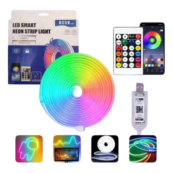Cinta Tira Flex Neon Led Usb De 5mts 12v Rgb Con Control