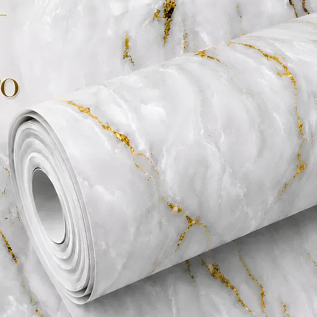 Papel De Parede Mármore Branco Dourado Adesivo Colante 3d Pedra Branca Detalhe Dourado