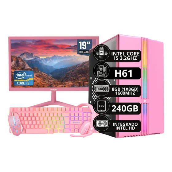 Pc Computador Completo Rosa, I5 3.2ghz Ram 8gb Ssd 240gb