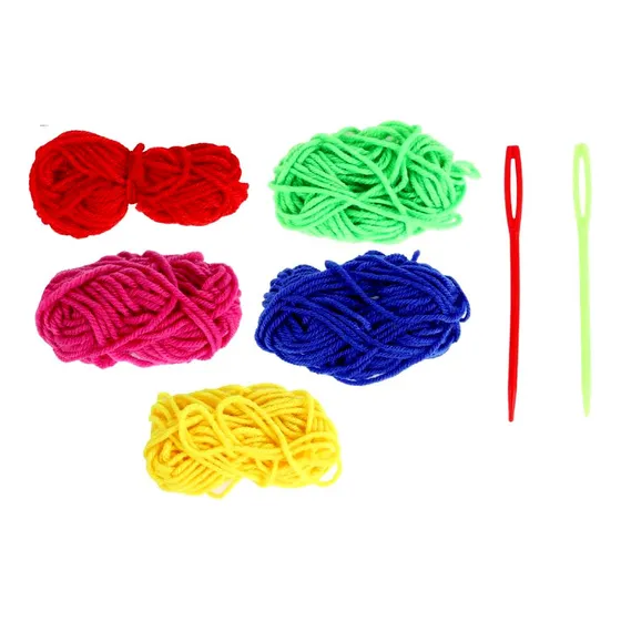 5 Ovillos Lana + 2 Agujas Plasticas Escolar Color