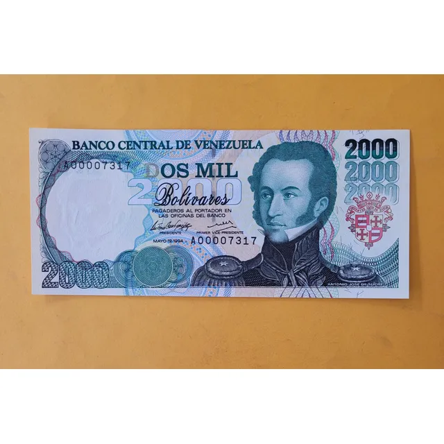 Billete De 2000 Bs. Serial Semi Bajo 1994.unc. 1era Emisión.