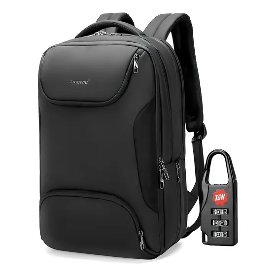 Mochila Hombre Tigernu T-b3976 Laptop Antirrobo Viaje Color Negro Diseño de la tela Negro