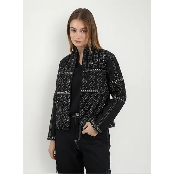 Campera Chaqueta Vinett Gabardina Lentejuelas Bordadas Gu301