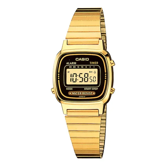Reloj Casio La_670wga_1 Cuarzo Unisex Correa Dorado Bisel Dorado Fondo Negro