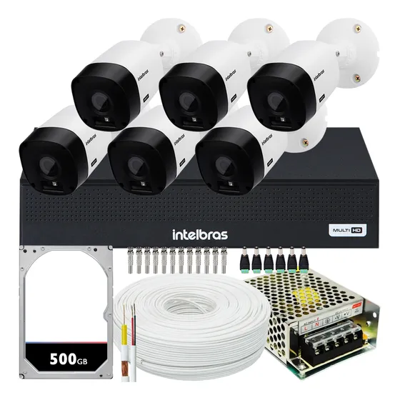 Kit 6 Câmeras Multi Hd 1120b Dvr Intelbras 8 Canais Com Hd