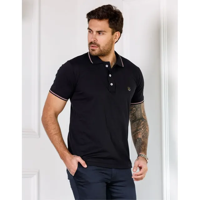 Camisa Polo Masculina Slim Camiseta Básica Algodão Premium