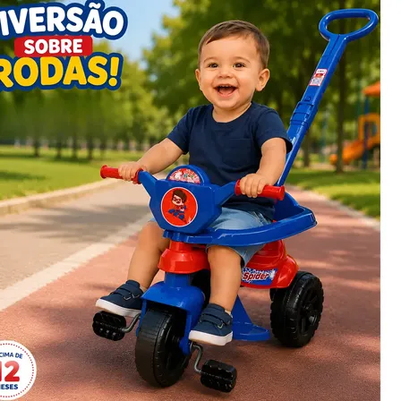 Triciclo Infantil Bebe De Empurrar Com Haste E Pedal Motoca Aranha