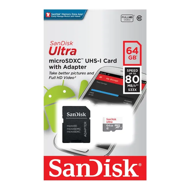 Tarjeta de memoria SanDisk SDSQUNR-064G-GN3MA Ultra con adaptador SD 64GB