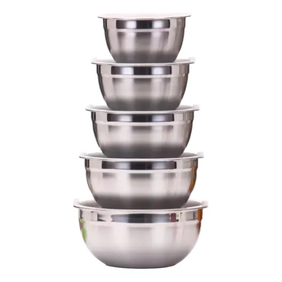 Conjunto Com 5 Bowl Inox  Tigela Saladeira Com Tampa