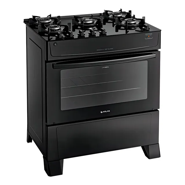 Fogão com 5 Bocas Mônaco Top Glass 5Q a gás/elétrico preto 127V/220V Atlas