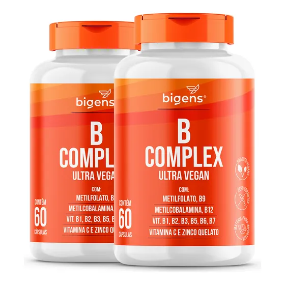 Kit 2x Complexo B Vegano 60cps, Até 500% Idr, Bigens, Full