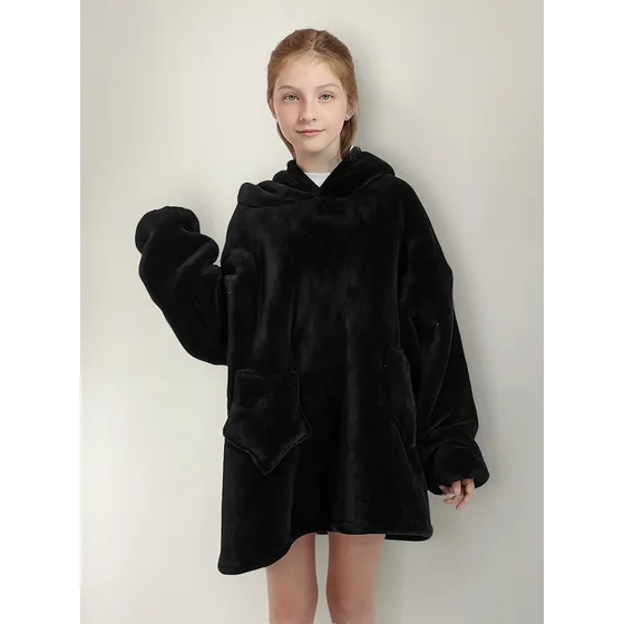 Manta Buzo Poncho Bolsillos Infantil Gatito Negro