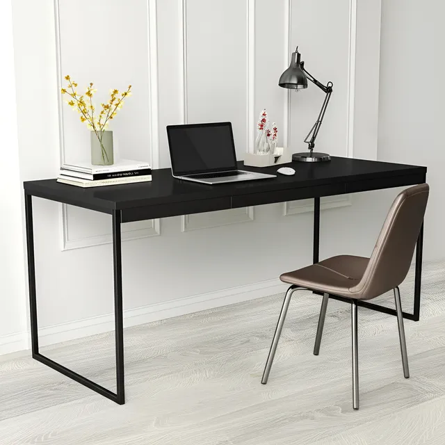 Mesa De Computador Escrivaninha Preta Pé Metalon Industrial 120x60 Jm3 Móveis
