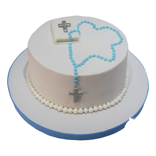 Torta Primera Comunion Bautismo Celeste Rosario Confirmacion