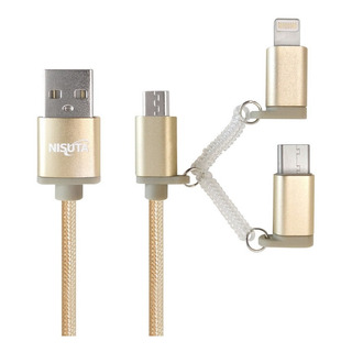 Cable Usb 3 En 1 Micro Usb, Usb C Y Ligthning Color Dorado Cable Usb 3 En 1 Micro Usb, Usb C Y Ligthning Color Dorado
